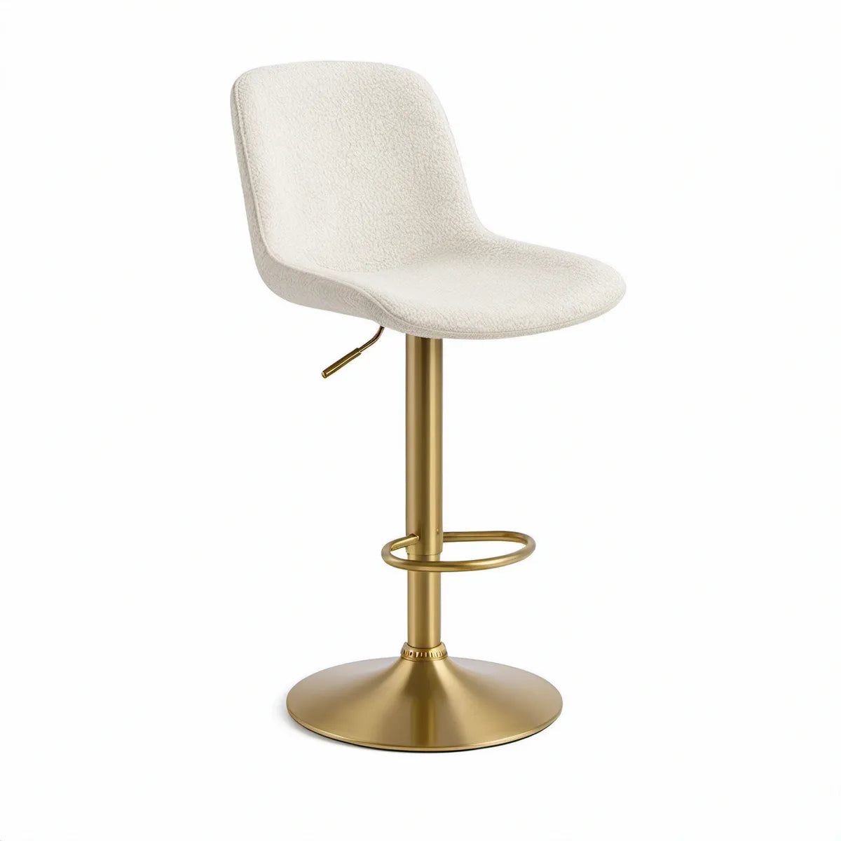 Højdejusterbar barstol i creme bouclé med guldfarvet stål, 43 x 50 x 86-108 cm