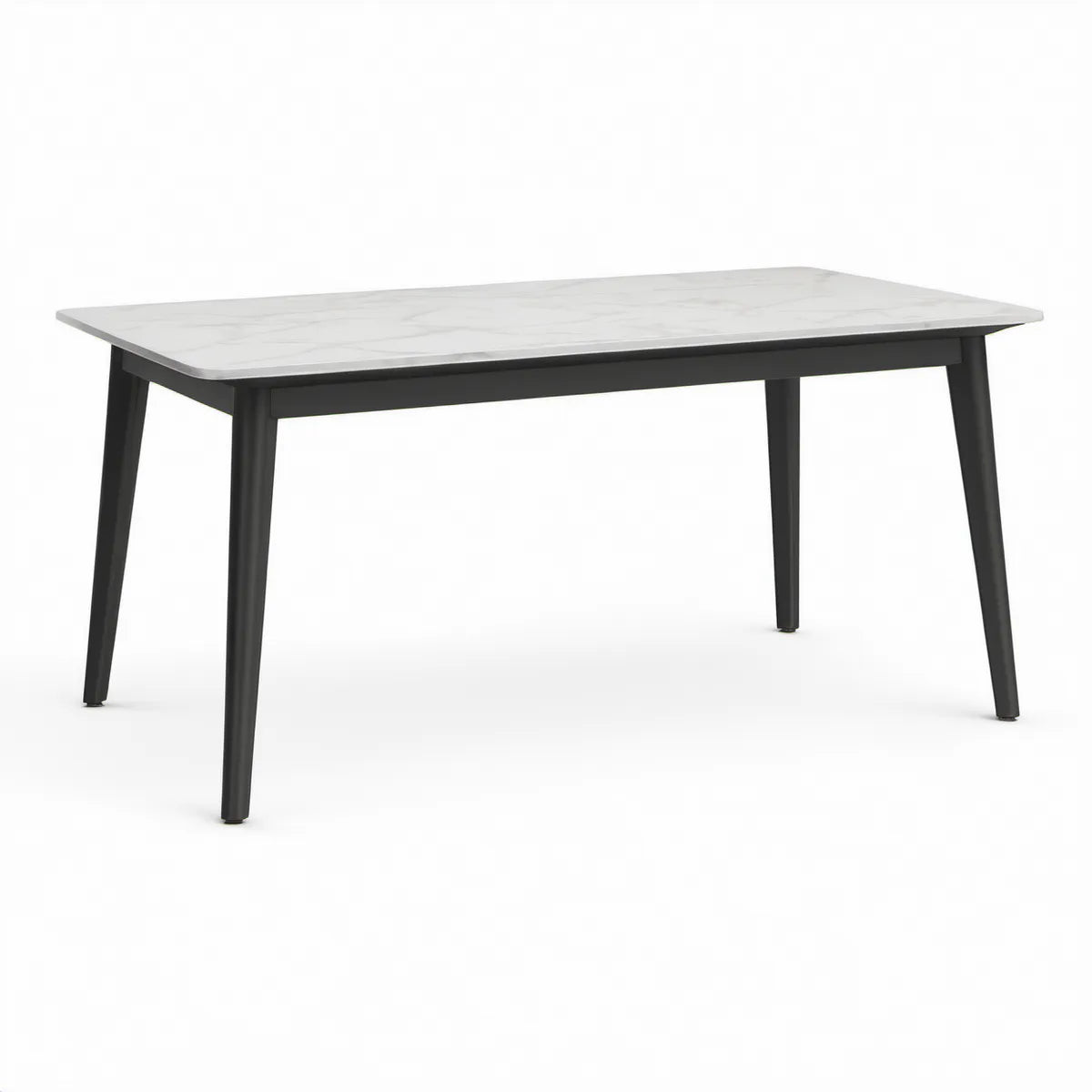 Rektangulært spisebord 120 x 70 x 75 cm med hvid keramisk marmorbordplade og sorte stålben