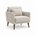 Beige lænestol i polyester med brune træben, 78 x 82 x 88 cm