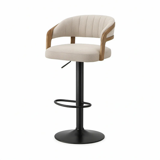 Justerbar barstol med armlæn, beige, valnøddefarvet og sort, 52 x 54 x 89-110 cm