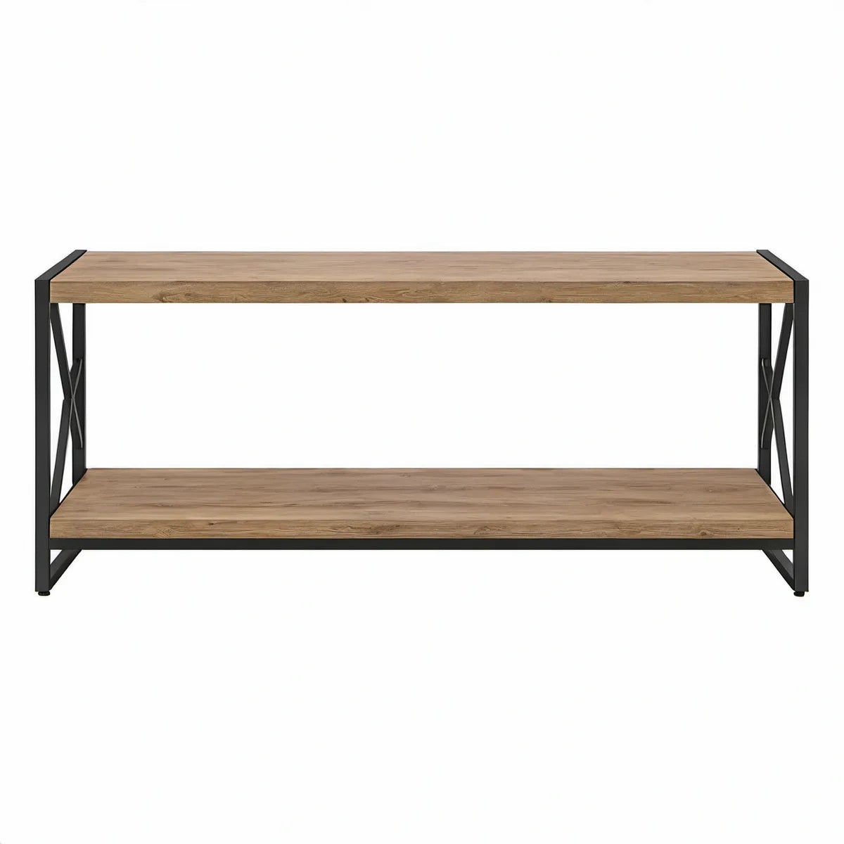 TV-bord med 2 hylder i egetræslook og sort stål, 120 x 40 x 60 cm