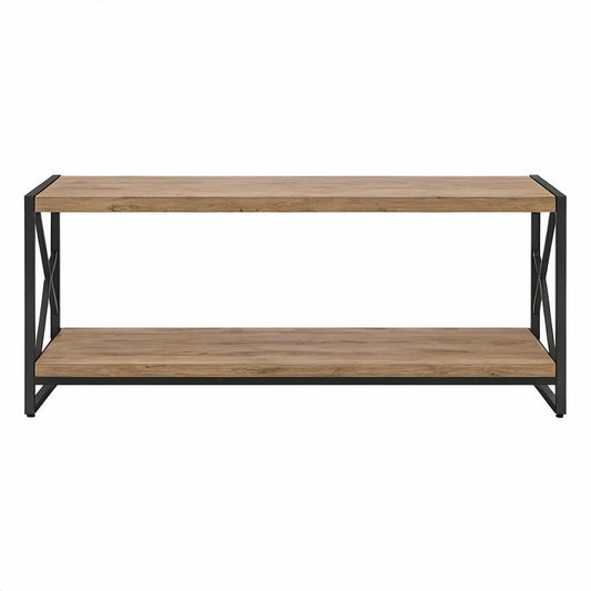 TV-bord med 2 hylder i egetræslook og sort stål, 120 x 40 x 60 cm