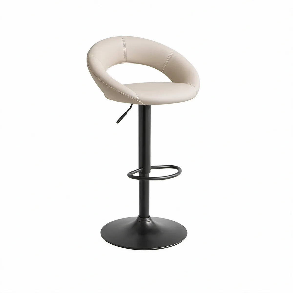 Justerbar barstol med ryglæn i beige og sort PU, 48 x 50 x 85-106 cm